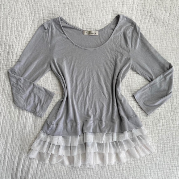 vintage coquette grey ruffled long sleeve top - Picture 1 of 2